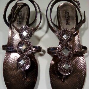 Kenneth Cole Silver Snake Skin Print Jeweled Sandals
